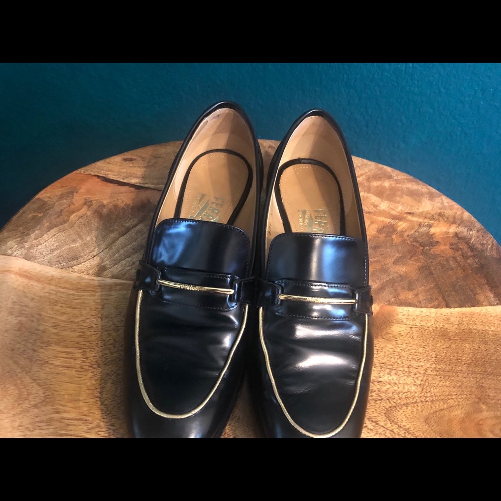 Salvatore Ferragamo Leather Loafers with gold trim
